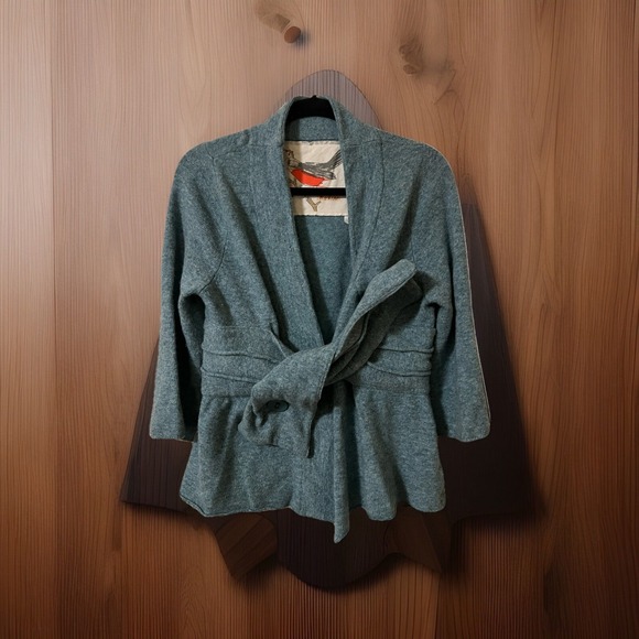 Anthropologie Sweaters - Anthropologie Robin Unusual Cross Wool Short Sweater Cozy Teal Size M Cabincore